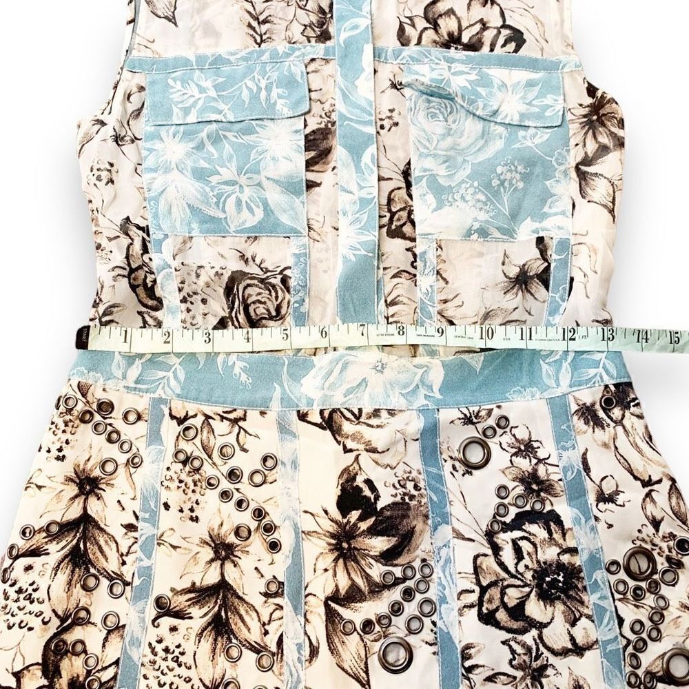 3.1 Phillip Lim Floral Silk Shirt Dress Blue Cream Grommet Collared Women’s Sz 2 - Picture 15 of 16